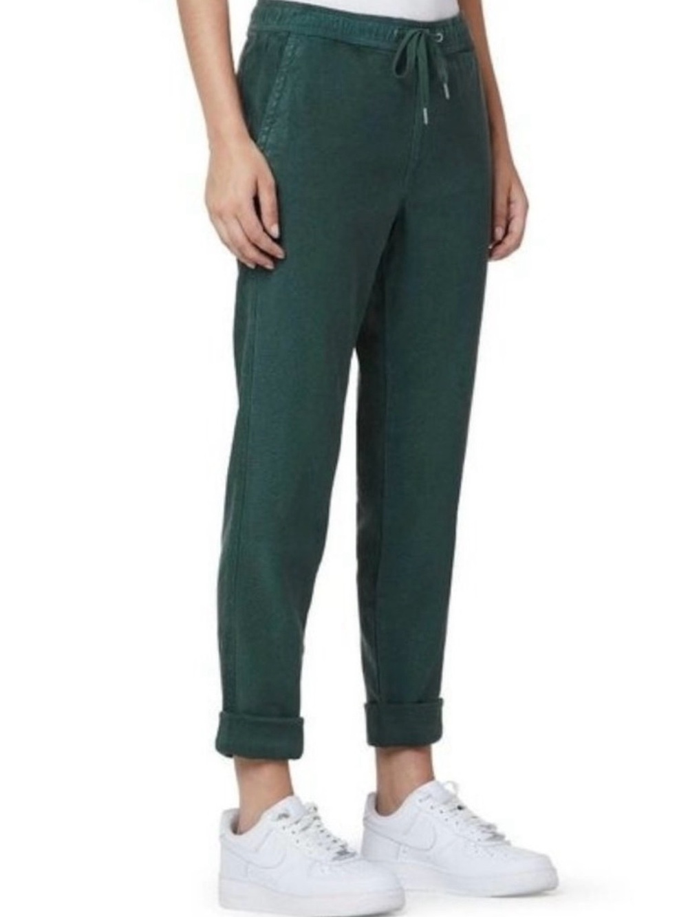 Hudson Women’s Linen Blend Track Trouser Rolled Cuff Drawstring Casual Pants -XS